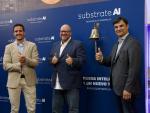 El consejero delegado de Substrate AI, Iván García (i), el director de Tecnología, Ben Wroth (c), y el presidente de la empresa, Lorenzo Serratosa.