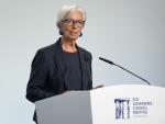 La presidenta del BCE, Christine Lagarde, compareció este jueves en Atenas.