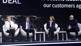 La CEO de Vodafone, Margherita della Valle; el presidente de Telefónica, José María Álvarez-Pallete; la CEO de Orange, Christel Heydemann, y el CEO Deutsche Telecom, Tim Höttges