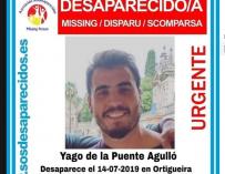 Yago desapareció del festival de Ortigueira. / SOS Desaparecidos