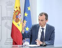 El ministro de Ciencia e Innovación, Pedro Duque, durante la comparecencia en rueda de prensa posterior al Consejo de Ministros celebrado en Moncloa
