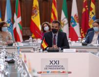 Pedro Sánchez, Pablo Iglesias, Montero, Calvo conferencia presidentes