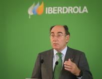 El Presidente de Iberdrola, Ignacio Galán, durante la inauguración de la planta fotovoltaica del Andévalo de Huelva.