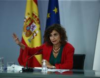 La ministra de Hacienda, María Jesús Montero, en la rueda de prensa tras el Consejo de Ministros.