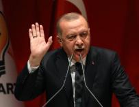 El presidente turco, Recep Tayyip Erdogan, participa en un acto político de su partido en Ankara.