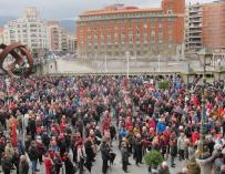 Concentración de pensionistas vascos frente al Ayuntamiento de Bilbao el pasado mes de enero.