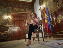 La ministra de Hacienda y portavoz del Gobierno, María Jesús Montero, durante una entrevista con Europa Press.
