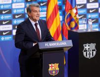 25 March 2021, Spain, Barcelona: President of Barcelona Joan Laporta speaks during the presentation of Pau Gasol the team's new player at the Palau Blaugrana Arena. Photo: Thiago Prudencio/DAX via ZUMA Wire/dpa
Thiago Prudencio / DAX via ZUMA Wi /  DPA
  (Foto de ARCHIVO)
25/3/2021 ONLY FOR USE IN SPAIN