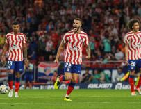 El defensa del Atlético de Madrid, Mario Hermoso, celebra un gol contra el Real Madrid