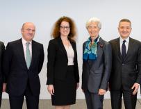 El consejo ejecutivo del BCE: Lane, Guindos, Schnabel, Lagarde, Panetta y Mersch.