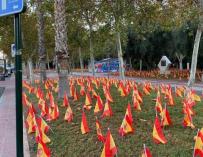 Algunas de las banderas de España colocadas en Murcia