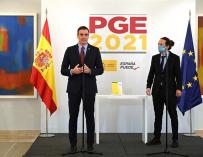 Pedro Sánchez y Pablo Iglesias, durante la presentación del anteproyecto de Presupuestos