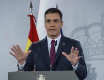 El presidente del Gobierno, Pedro Sánchez, en rueda de prensa ofrecida en Moncloa.