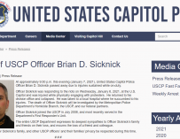 Pantallazo de la web de la Policía del Capitolio, donde se lamenta la muerte del oficial Brian Sicknick.