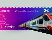 Sello de Correos que conmemora el 80 aniversario de Renfe RENFE 4/2/2021
