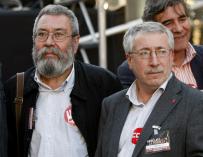Los secretarios generales de UGT, Cándido Méndez, y de CC OO, Ignacio Fernández Toxo durante una manifestación en Madrid.