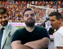 Gerard Piqué, Ibai Llanos y Leo Messi, el 'tridente' de Liga francesa en España.