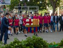 Ofrenda del FC Barcelona ante el momento de Rafael Casanova en Barcelona por la Diada.