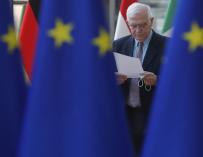 El Alto Representante de la Unión Europea para Asuntos Exteriores y Política de Seguridad, Josep Borrell, comparece ante la prensa antes de una videoconferencia informal de los ministros de Asuntos Exteriores (defensa) de la UE en el Consejo Europeo de Bruselas , Bélgica, 28 de febrero de 2022.