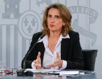 La vicepresidenta tercera y ministra para la Transición Ecológica, Teresa Ribera, en la rueda de prensa posterior al Consejo de Ministros.