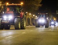 Varios tractores, durante la tercera jornada de protestas de los ganaderos y agricultores