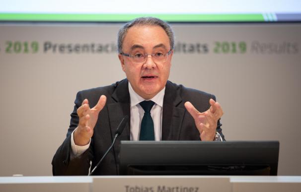 El consejero delegado de Cellnex Telecom, Tobías Martínez, en la rueda de prensa en febrero para presentar los resultados del año 2019