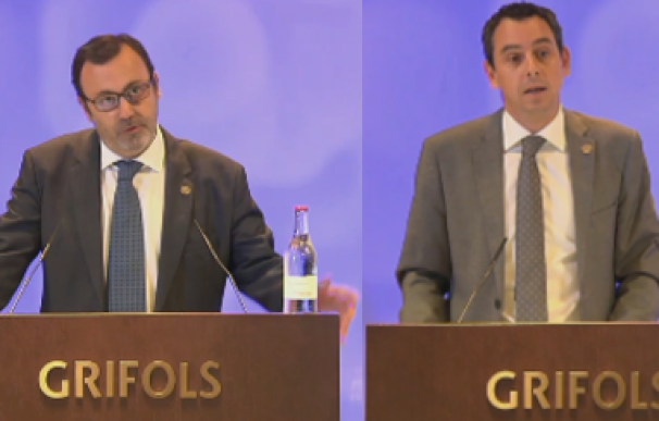 Victor Grifols Deu y Raimon Grifols Roura, co-consejeros delegados de Grifols, durante la Junta de Accionistas de 2020.