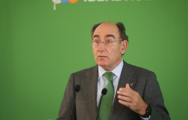 El Presidente de Iberdrola, Ignacio Galán, durante la inauguración de la planta fotovoltaica del Andévalo de Huelva.