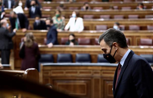 El presidente del Gobierno,Pedro Sánchez durante el debate de la moción de censura presentada por Vox contra el gobierno de coalición, este miércoles en el Congreso de los Diputados. EFE/Mariscal