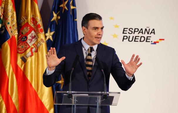 El presidente del Gobierno, Pedro Sánchez, en una rueda de prensa en Moncloa.