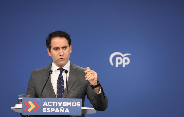 El secretario general del Partido Popular, Teodoro García Egea, ofrece una rueda de prensa en la sede nacional del partido.