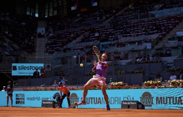 El tenista español Rafa Nadal en su victoria sobre Alexei Popyrin (6-3 y 6-3) en los octavos de final del Masters 1000 Mutua Madrid Open, en la Pista Manolo Santana de la Caja Mágica MUTUA MADRID OPEN 6/5/2021