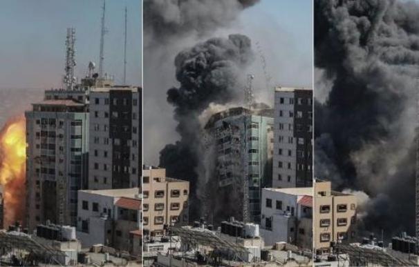 Israel derriba la torre Al Yalá, donde Al Jazeera y Associated Press tenían oficinas.