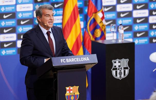 25 March 2021, Spain, Barcelona: President of Barcelona Joan Laporta speaks during the presentation of Pau Gasol the team's new player at the Palau Blaugrana Arena. Photo: Thiago Prudencio/DAX via ZUMA Wire/dpa
Thiago Prudencio / DAX via ZUMA Wi /  DPA
  (Foto de ARCHIVO)
25/3/2021 ONLY FOR USE IN SPAIN
