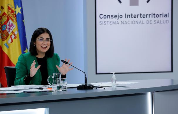 La ministra de Sanidad, Carolina Darias, ofrece una rueda de prensa este miércoles en Madrid, para informar de los asuntos tratados en el Consejo Interterritorial del Sistema Nacional de Salud.