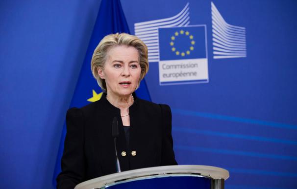 HANDOUT - 11 January 2022, Belgium, Brussels: President of the European Commission Ursula von der Leyen gives a press statement on the passing of David Sassoli, President of the European Parliament. Sassoli has died at the age of 65. Photo: Dati Bendo/European Commission/dpa - ATTENTION: editorial use only and only if the credit mentioned above is referenced in full
Dati Bendo/European Commission/d / DPA
11/1/2022 ONLY FOR USE IN SPAIN
