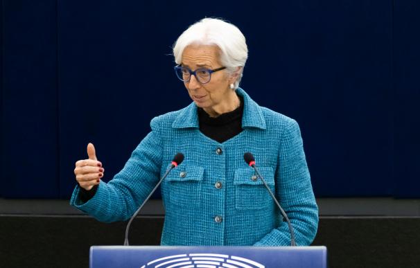 Christine Lagarde, en el atril del Parlamento europeo hace dos semanas.