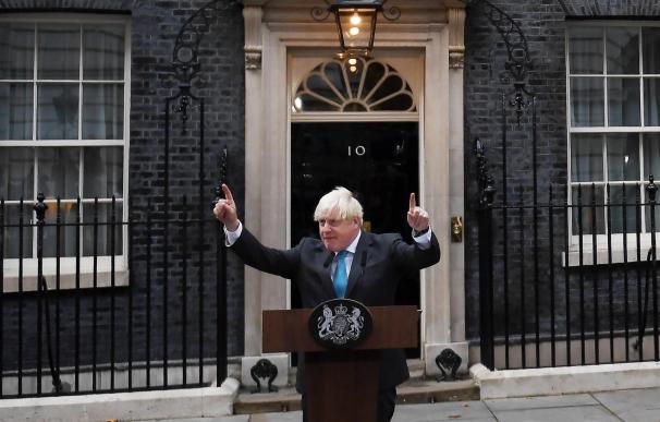 Outgoing British Prime Minister Boris Johnson makes a farewell speech at Downing Street in London, Britain