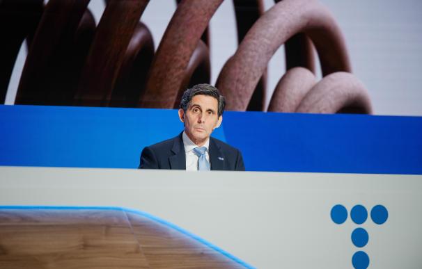 El presidente de Telefónica, José María Álvarez-Pallete, durante la presentación de resultados de Telefónica de 2023.