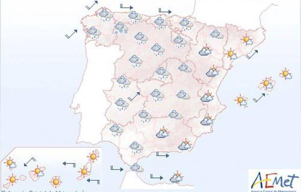 Mañana, lluvias en Galicia, Cantábrico, Castilla y León, Extremadura y Andalucía