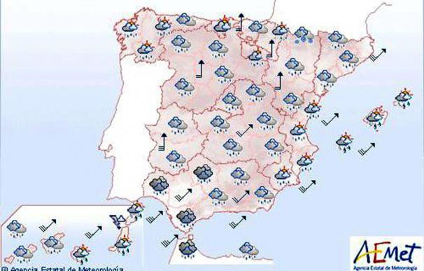 Lluvias en todo el país, localmente fuertes en Canarias y este peninsular