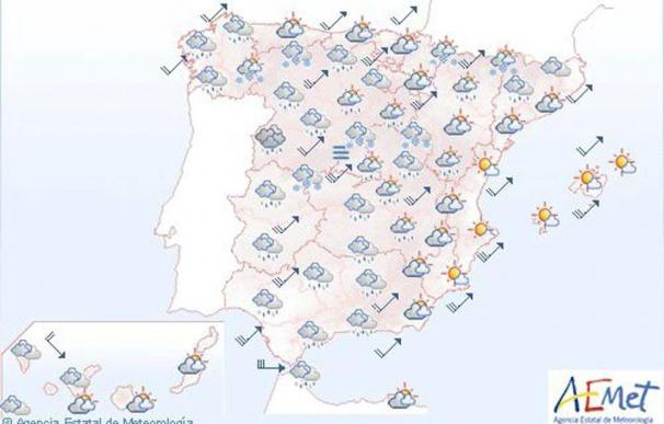 Mañana, lluvias y viento fuerte en buena parte de la península y Baleares