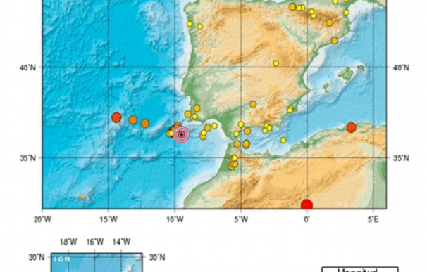 Mapa de los últimos terremotos registrados en España. Instituto Geográfico Nacional.