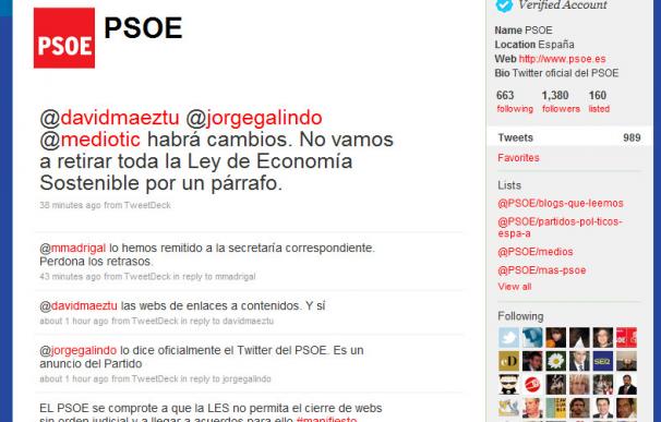 La cuenta de Twitter del PSOE anuncia cambios en la Ley de Economía Sostenible