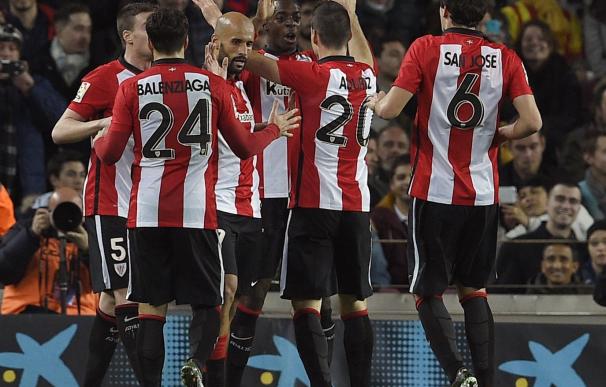 Athletic Bilbao's players celebrate after scoring