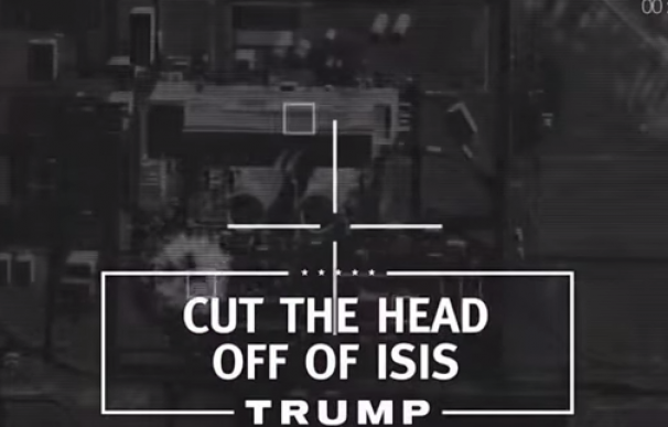 Momento del vídeo en el que Donald Trump insiste en "cortar la cabeza" del EI