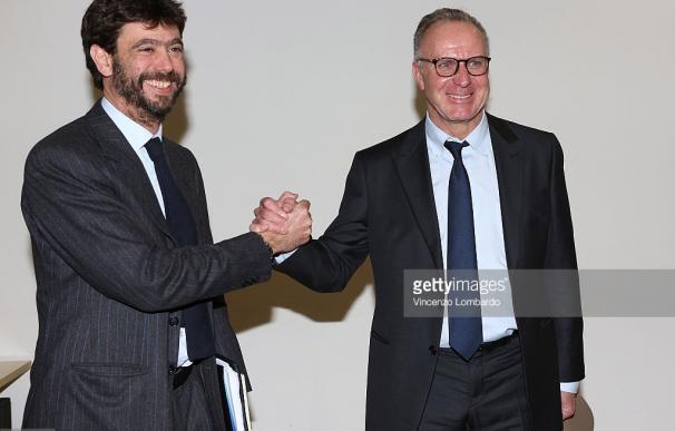 El presidente de la Juventus, Andrea Agnelly, y el director general del Bayern de Munich, Karl-Heinz Rummenigge