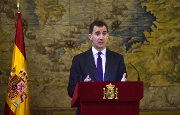 King Felipe VI of Spain delivers a speech at the R