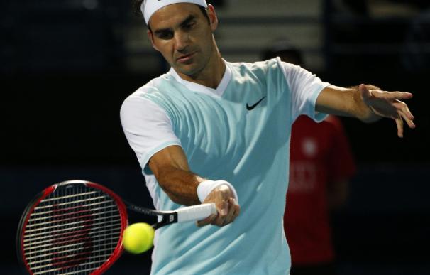 Swiss Roger Federer of Obi UAE Royals team hits a