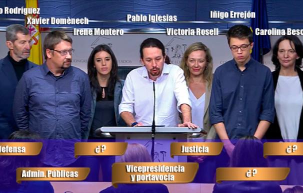 Los ministrables de Pablo Iglesias durante la rueda de prensa en el Congreso